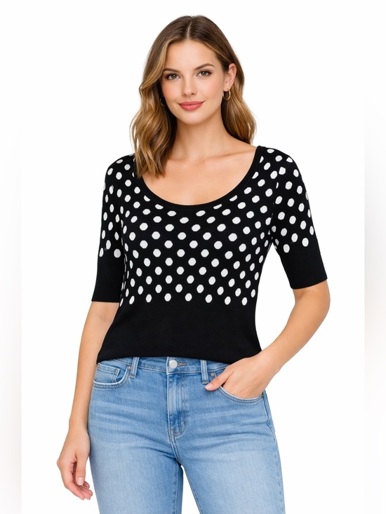 White House Black Market Tops - White House Black Market Black & White Polka Dot Scoop Neck Knit Top 3/4 Sleeves